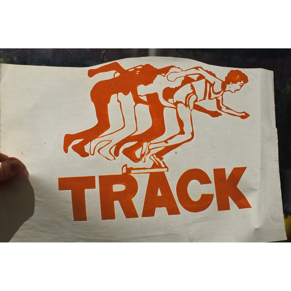 Vintage 70s Track Runners Iron On Transfer Yellow Orange Retro T-Shirt Graphic